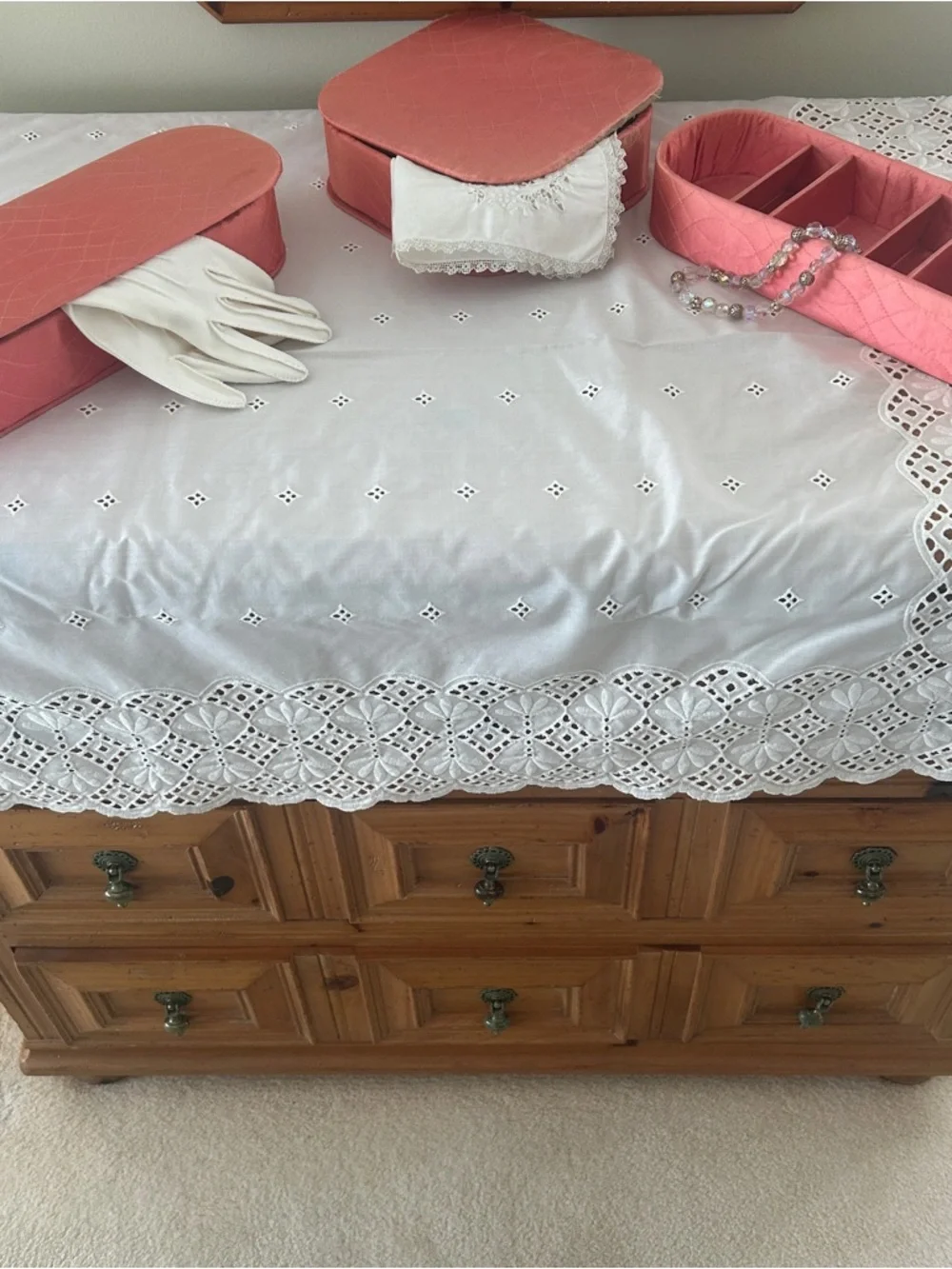 Vintage Jay Hawk NY Coral Pink Satin Vanity Boxes Set of 3 Dream House